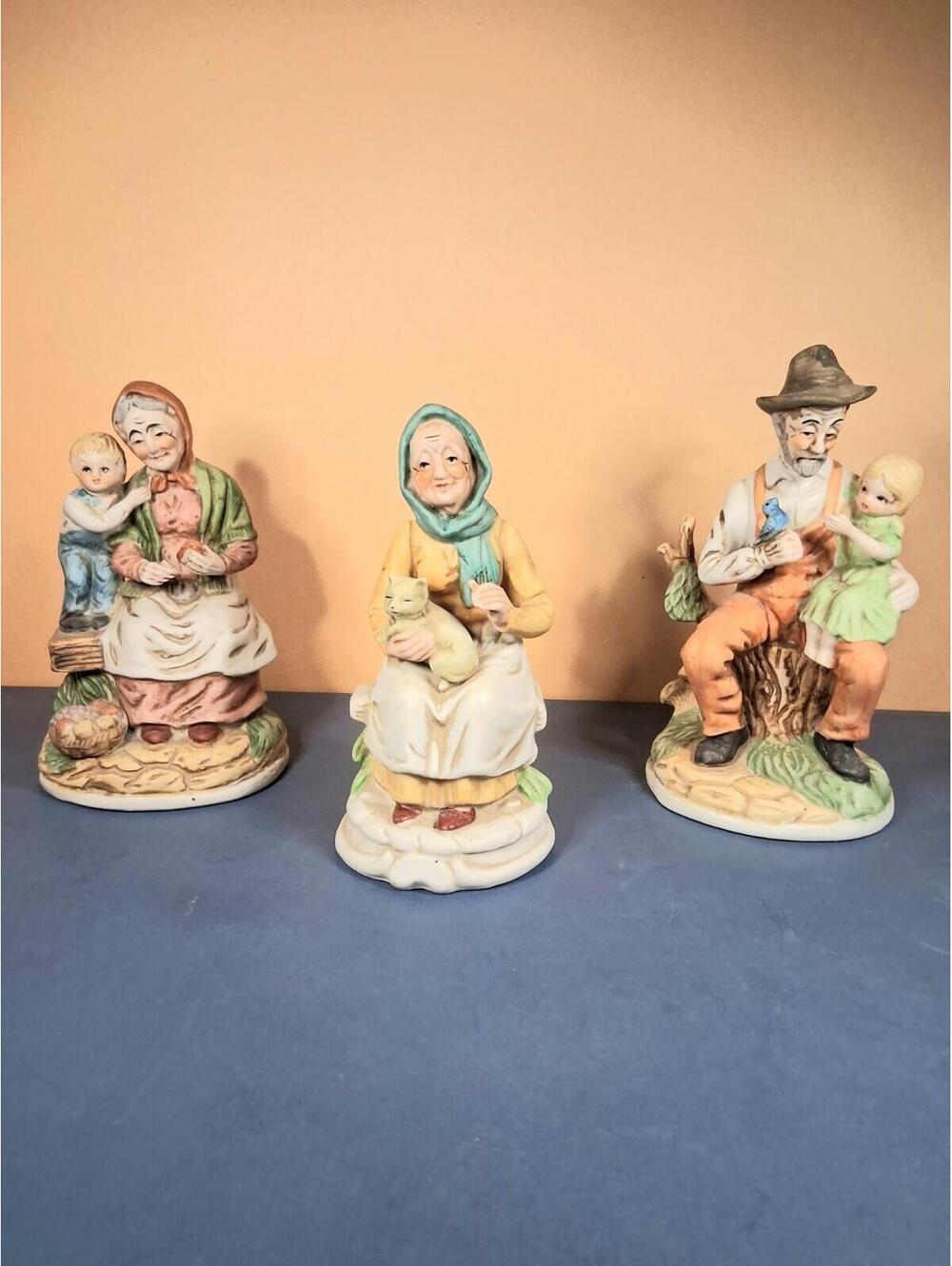 3 Vintage Porcelain 6.5" Country Farm Colorful and Detailed Figurine Statues